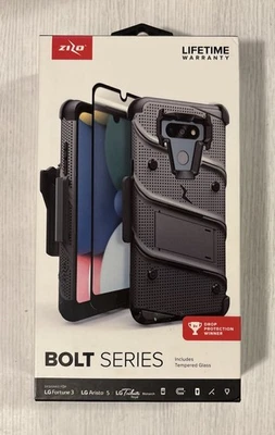 Чехол/стекло/кобура Zizo серии Bolt для LG Fortune 3/LG Aristo 5 — серый - Изображение 1 из 2