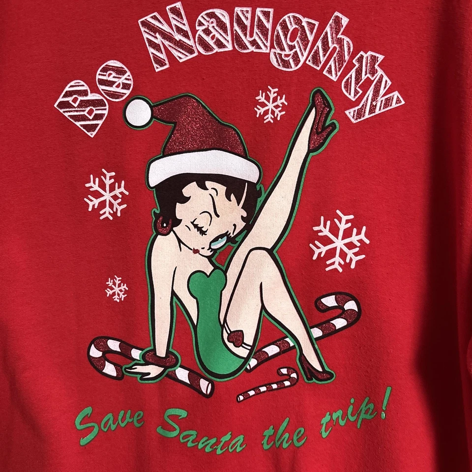 Винтажная толстовка Betty Boop большая рождественская Be Naughty Santa праздничная смешная y2k - Изображение 1 из 4
