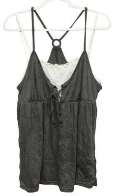 Camiseta sin mangas Ink & Co. para mujer 2X gris carbón con ribete de encaje correa de espagueti Foto 1 de 4