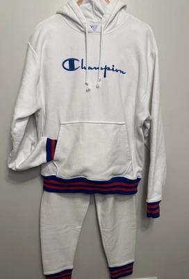 Conjunto de Jogger Champion ReverseWeave Sudadera con Capucha Para Hombre Puño a Rayas Blancas Retro Salón M Foto 1 de 4