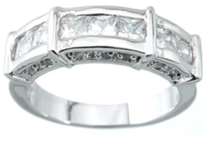 1.00 CT Carat Sterling Silver Platinum Finish Princess Cut Wedding Band Ring - Picture 1 of 5