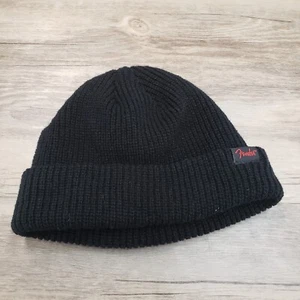 Fender Guitars Logo Beanie Knit Cap Hat Black Cuff No Pom - Picture 1 of 5