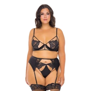 Oh La La Cherie Paris Underwired Bra With Matching Garter Set Black Size M - Picture 1 of 4