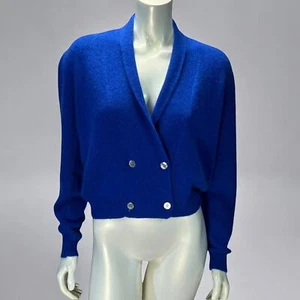 Lord & Taylor Royal Blue Cropped Cardigan Lambswool & Angora Double-Breasted - Picture 1 of 13