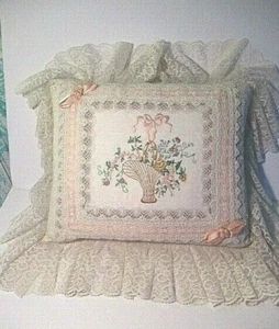 Großes dekoratives Kissen Spitze & Stickerei romantisch 6" D Spitze - Farbe ECRU - Neu mit Etikett $ 200 - Bild 1 von 12