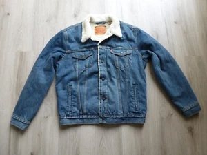 Levi's Trucker Jacket Sherpa Lined Mens Size Medium Denim Blue Medium Washed EUC - Picture 1 of 17