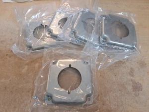 LOT OF 5 NEW 4 SQUARE RAISED STEEL COVER FOR 30-50A SINGLE OUTLET - 2-9/64" HOLE - Picture 1 of 6