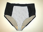 SWIM by CACIQUE Full Brief High Waist Black White Striped Bathing Suit Bottom 14