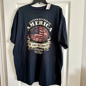 5 Star Men 2XL Black T-Shirt Graphics USA Flag Patriot 1776 God We Trust Tee - Picture 1 of 5