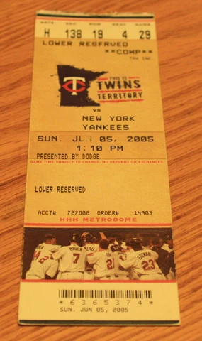 Minnesota Twins Ticket Stub - June 5 2005 - Robinson Cano 3rd Career HR Cover