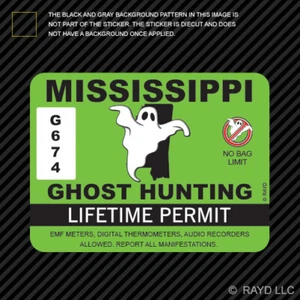 Calcomanía autoadhesiva paranormal con permiso de caza de fantasmas Mississippi como nueva - Imagen 1 de 1