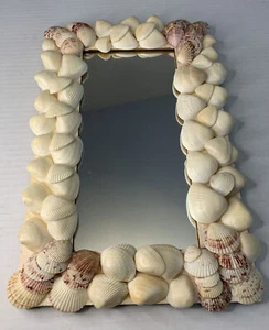 Seashell Frame Mirror Handmade Colorful Ocean Marine Nautical Sea Shells 15x9” - Picture 1 of 12