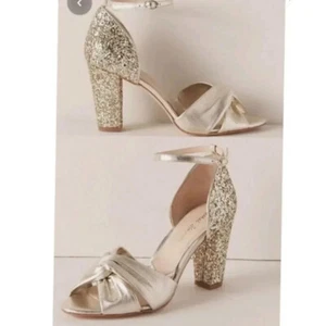 New BHLDN Rachel Simpson Candyfloss Heels Gold Sequin Wedding Sz US 6 / EUR 37 - Picture 1 of 15