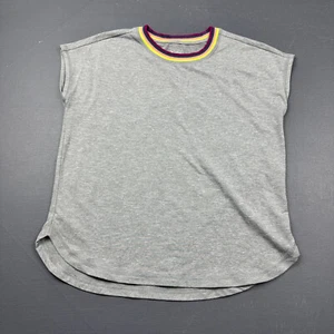 Athleta Girl Sleeveless Shirt Size 12 Gray Rainbow Stripe Collar Lightweight - Picture 1 of 9