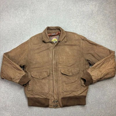 Leather Flying Jacket Adult Medium Brown Bomber Military Aviator USA Coat Men* - Image 1 of 4