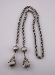 Vintage 1960's Monet Silver Tone Bolero Double Tassel Lariat Necklace 32” - Picture 1 of 5