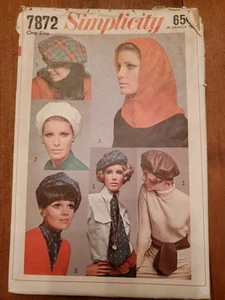 1968 Simplicity Sewing Pattern 7872 Womens Beret Hood Ascot Sash One Size  - Picture 1 of 2