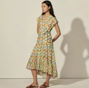 Sandro Paris Women’s Athena Linen/Silk Hi-Low Midi Dress Size 36(4) Colorful - Picture 1 of 10