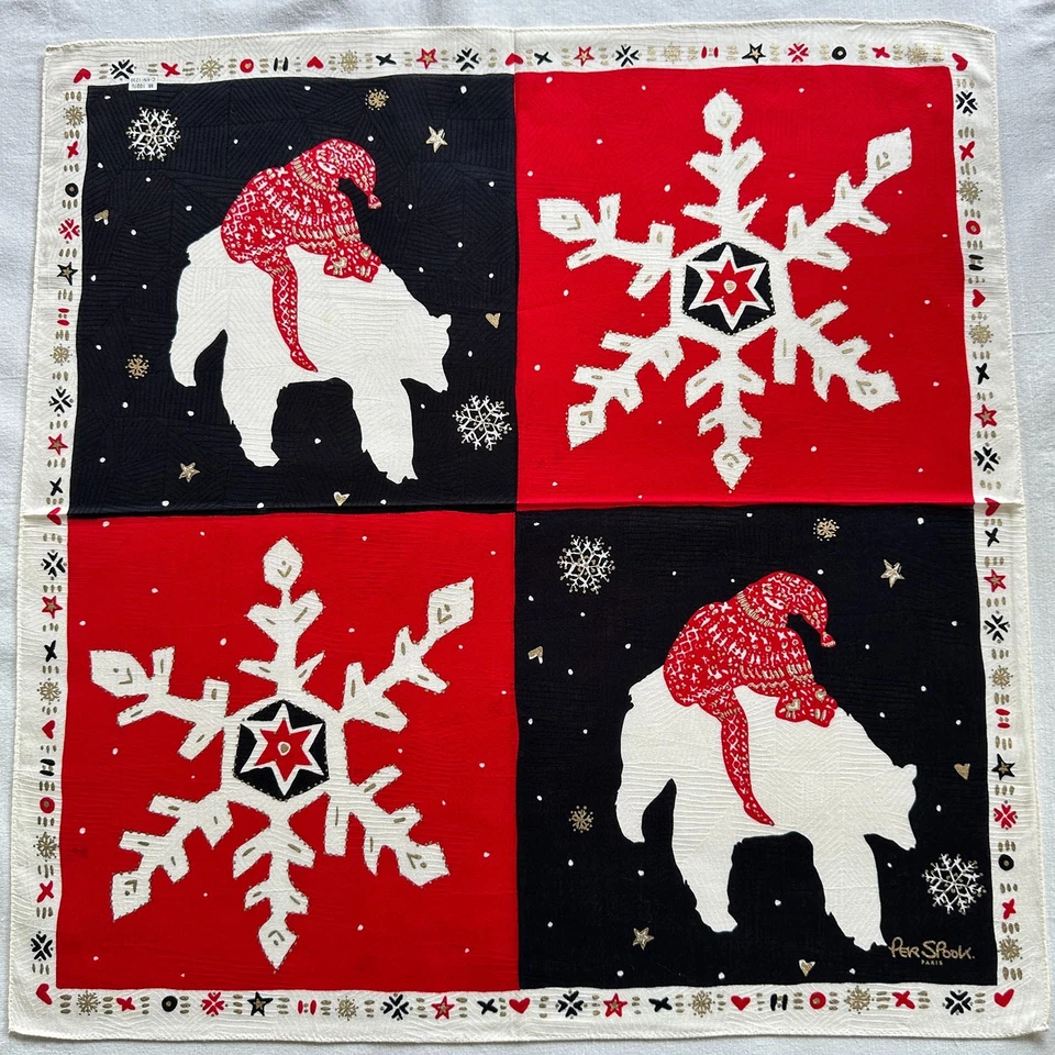 De Colección Pañuelo Rojo Negro Tela Tejido Copo de Nieve ~ Bolsa de Regalo ~ Bufanda Oso Blanco 20" Foto 1 de 3