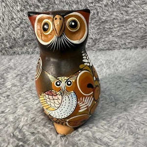 Elias Regin Tonala Mexico HandPainted Folk Art Owl on Owl Clay Figurine - Picture 1 of 10
