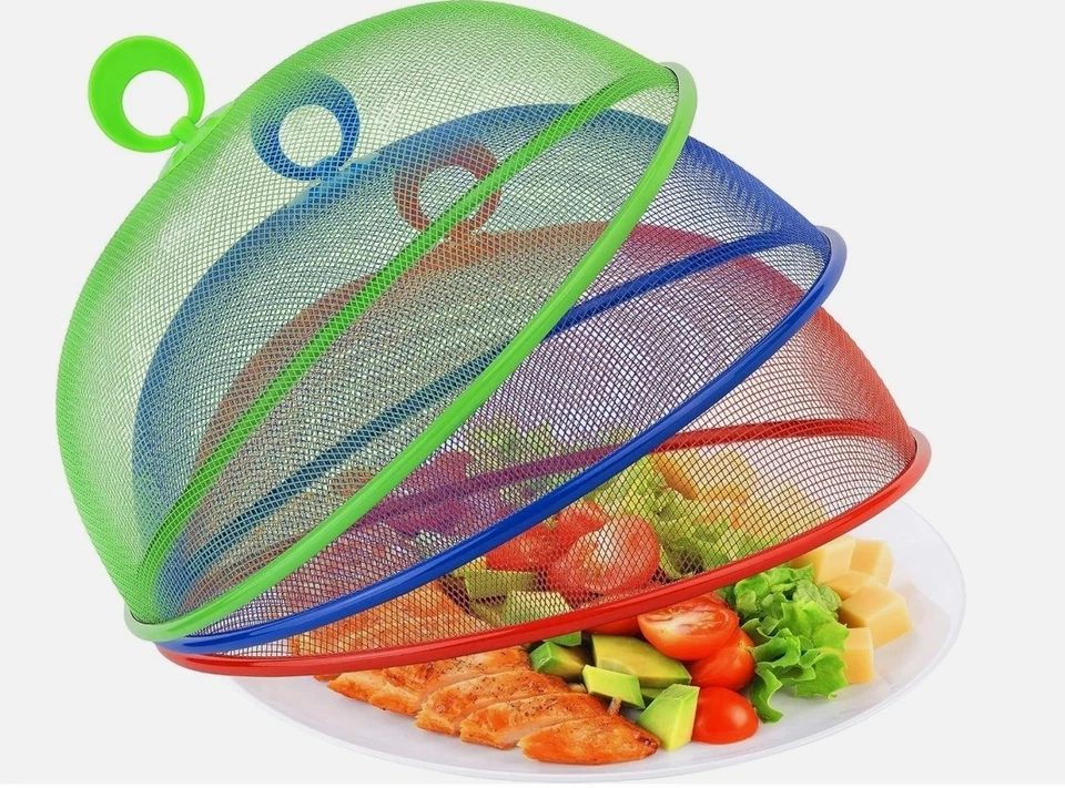 Pantalla de malla metálica cubierta de alimentos paraguas de tienda, 10,75 pulgadas (paquete de 3, verde azul rojo) Foto 1 de 4