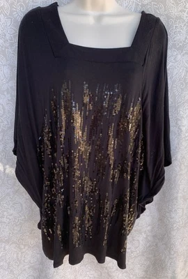Dana Buchman Black Sequin Tunic Top XL Short Sleeve Roomy - Image 1 of 4