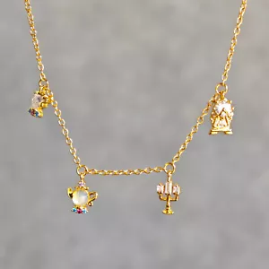 More details for golden beauty and the beast mini character charm necklace