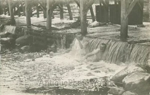 Nude men in river by dam antique photo - Picture 1 of 1