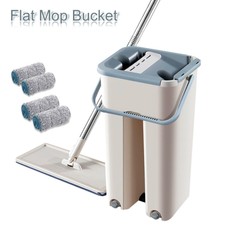 360° Flat Floor Mop And Bucket Set Microfiber Mop Heads Dry Cleaner Cleaning 