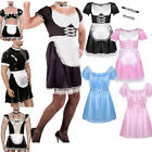 Men Sissy Lingerie French Maid Uniform Shiny Satin Dress Fancy Costume Cosplay