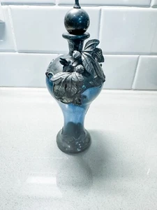 Vtg Israeli Perfume Bottle, handmade Sterling Silver Flowers thin blown glass - Picture 1 of 8