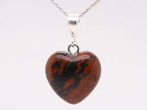 Plata de Ley Natural Caoba Jaspe 16mm Corazón Amor Cadena y Colgante - Imagen 1 de 5