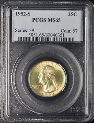 1952-S Washington Silver Quarter - PCGS MS65 - ✪COINGIANTS✪ - Image 1 of 2