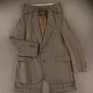 Traje a Cuadros Príncipe de Gales L Marrón L L Puño Plisado 100% Lana 44R 38x28 De Colección - Imagen 1 de 23