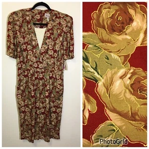 Vintage NWT 80s 40s Fall Autumn Floral Secretary Dress with Matching Belt (BT) - Picture 1 of 21