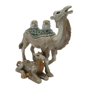 Kamel mit Baby Kristall Statuette in grau antik Sammlerstück Geschenk Schmuckschatulle - Bild 1 von 4