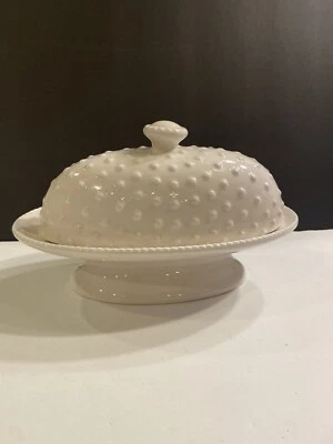 10 Strawberry Street Rectangular White Pedestal Hobnail Covered Butter Dish - Image 1 of 4
