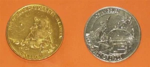 LOS ANGELES CA COIN MEDAL 1981 DOLLAR $1 CONQUEST SPACE + 1969 APOLLO 11 TOKEN - Picture 1 of 2
