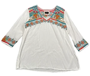 Johnny Was Biya Tunic Top White Womens Large Embroidered Peasant Top Sheer - Picture 1 of 16