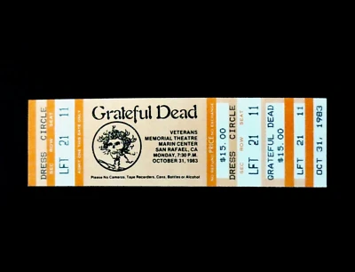 Grateful Dead Ticket Halloween Marin Veterans San Rafael CA 10/31/83 10/31/1983 - Image 1 of 4