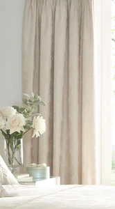 66" x 72" KATHERINE IVORY CURTAINS FLORAL JACQUARD CREAM ECRU LINED PENCIL PLEAT - Picture 1 of 3