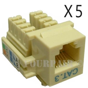 5 Pack Lot - CAT3 Keystone Snap-In Insert Punch Down Jack RJ11 RJ12 DSL - Ivory - Picture 1 of 2