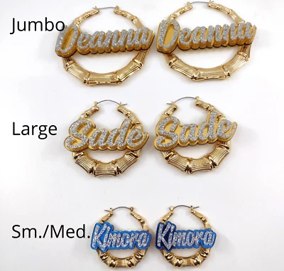 Bamboo Earrings Name Plate Personalized 1.5 2.5 3.5" Size Choice Custom LaserCut - Image 1 of 4