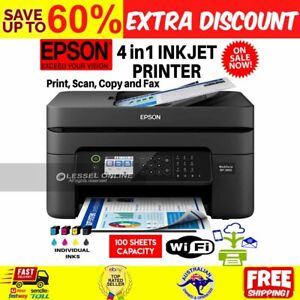 4in1 Inkjet Printer Epson Workforce Scanner Wireless USB Copier Fax Office MFC