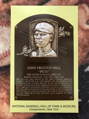 Pete Hill Postcard- Baseball Hall of Fame Induction Plaque- Photo Negro Leagues - Image 1 of 2