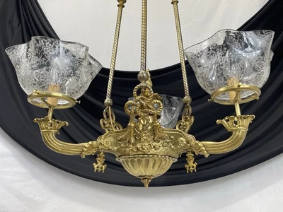 RESTORED c1850 Chandelier Antique Cornelius & Baker Converted Gasolier Victorian - Image 1 of 4