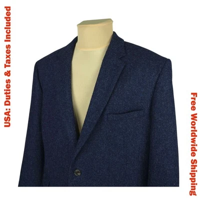 M&S Moon Tweed Mens Blue Wool Blazer Jacket Size EU 58 / UK 112 cm 48 in Short - Image 1 of 4
