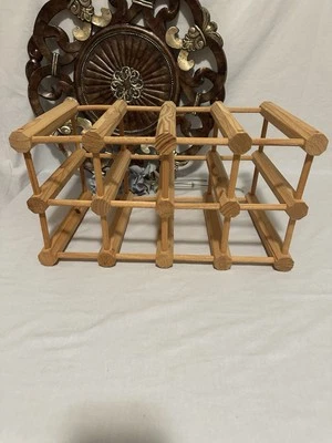 Mid Century Hand Tooled Wooden Wine Rack Holder~ Sturdy~10-12 Bottles~ - Image 1 of 4