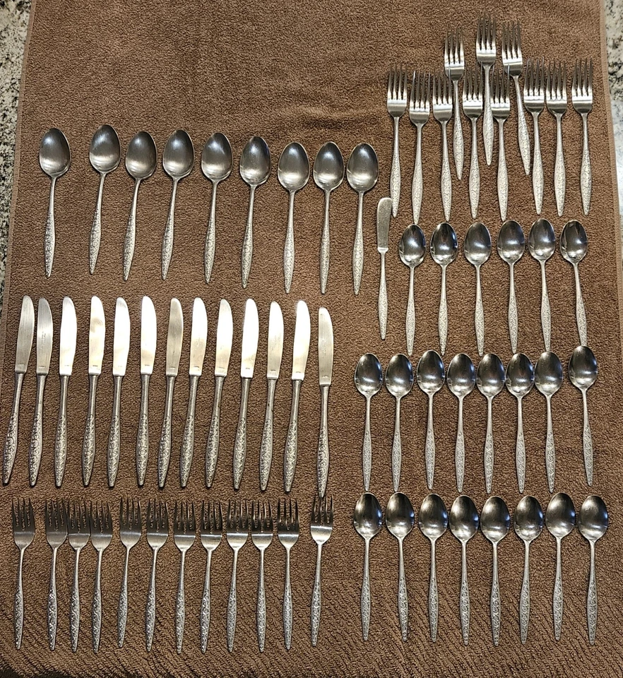 Vintage HULL Manilla Ornate Pattern Japan Set Of 68 Stainless See Description  - Image 1 of 4