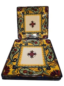 4 Corsica Home Crown Jewel Square Salad Luncheon Plates 8.5" Paisley Rich Color - Picture 1 of 8